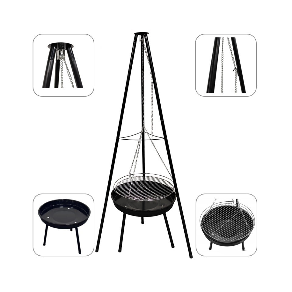 Multiple Tripod Hanging Fire Pit BBQ Grill