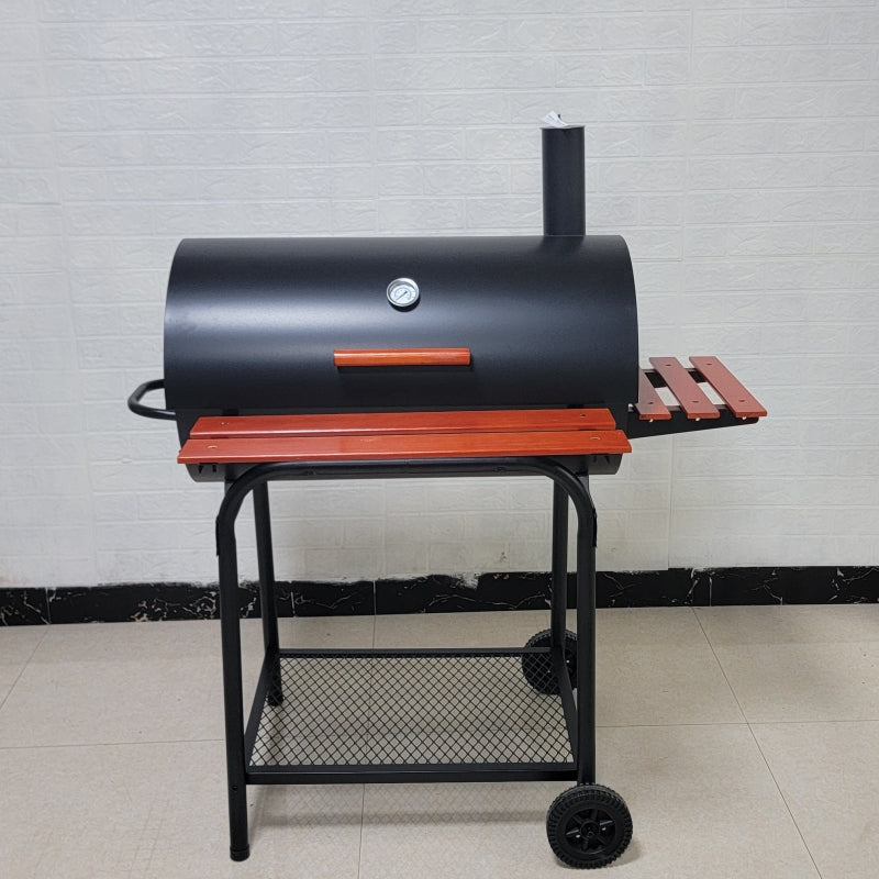 Adjustable Height Large Barrel BBQ Grill with Side Table