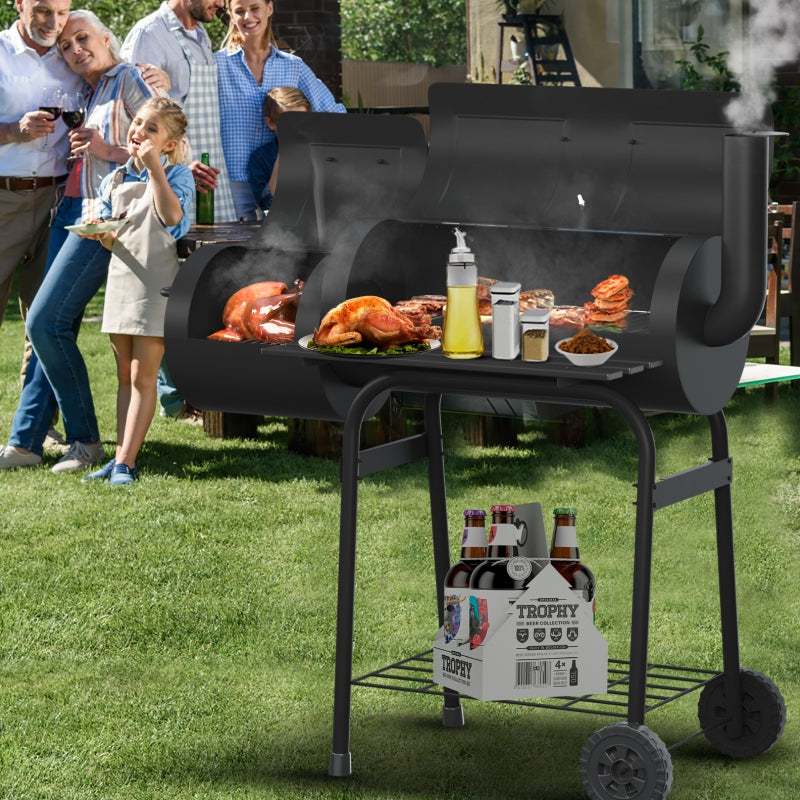 Steel Barrel Charcoal Grill with Offset Smoker