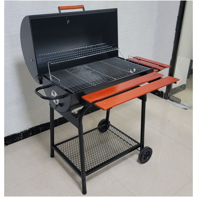 Adjustable Height Large Barrel BBQ Grill with Side Table