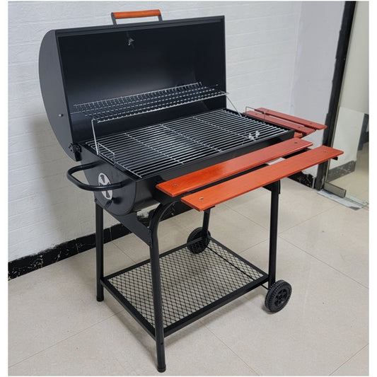 Adjustable Height Large Barrel BBQ Grill with Side Table