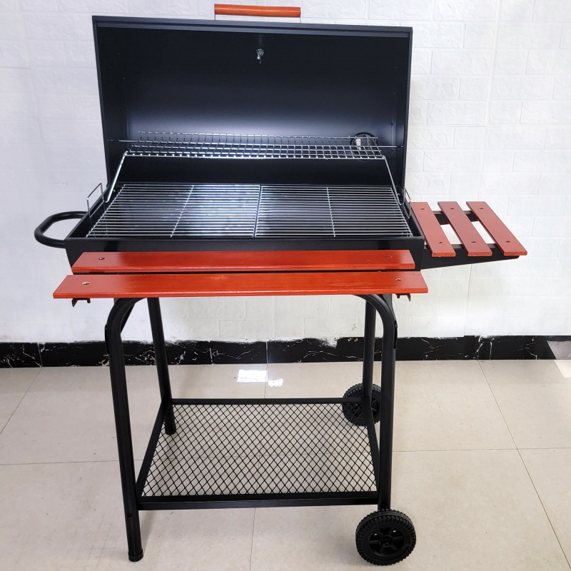 Adjustable Height Large Barrel BBQ Grill with Side Table