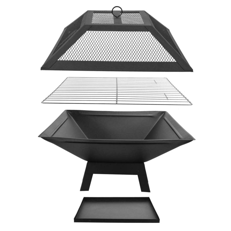2 IN 1 Outdoor Square Wood-Burning Fire Pit & Grill