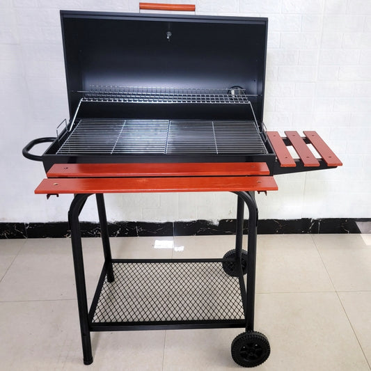 Adjustable Height Large Barrel BBQ Grill with Side Table