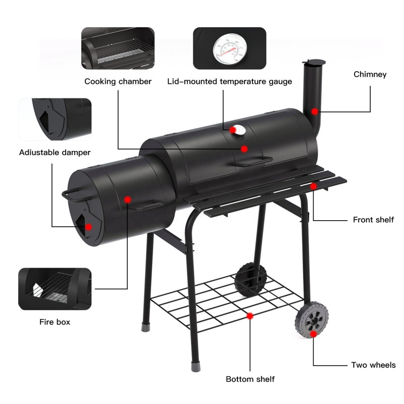 Steel Barrel Charcoal Grill with Offset Smoker