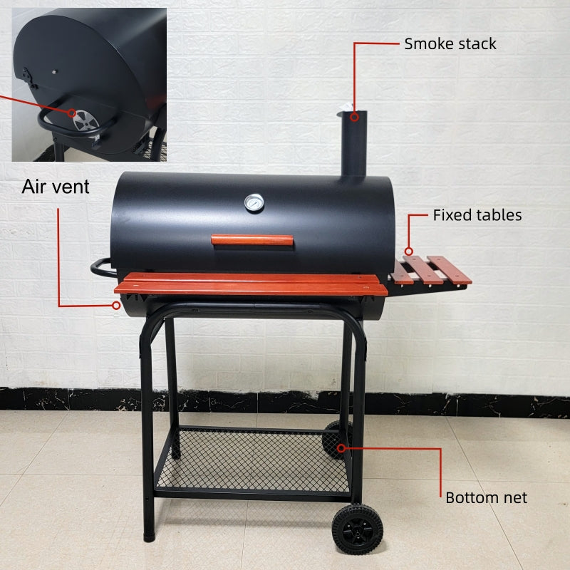Adjustable Height Large Barrel BBQ Grill with Side Table