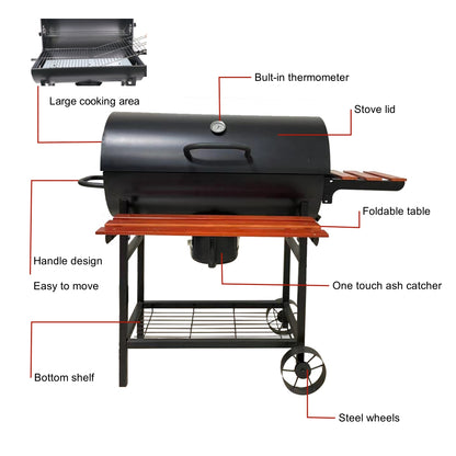 SCB-32 Adjustable Height Large Barrel BBQ Grill with Side Table