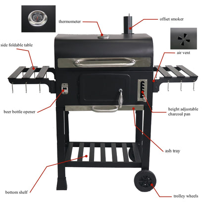 SCB-28 Trolley Smoker Charcoal Barbecue Grill