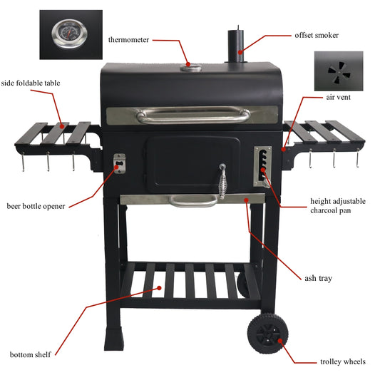 SCB-28 Trolley Smoker Charcoal Barbecue Grill