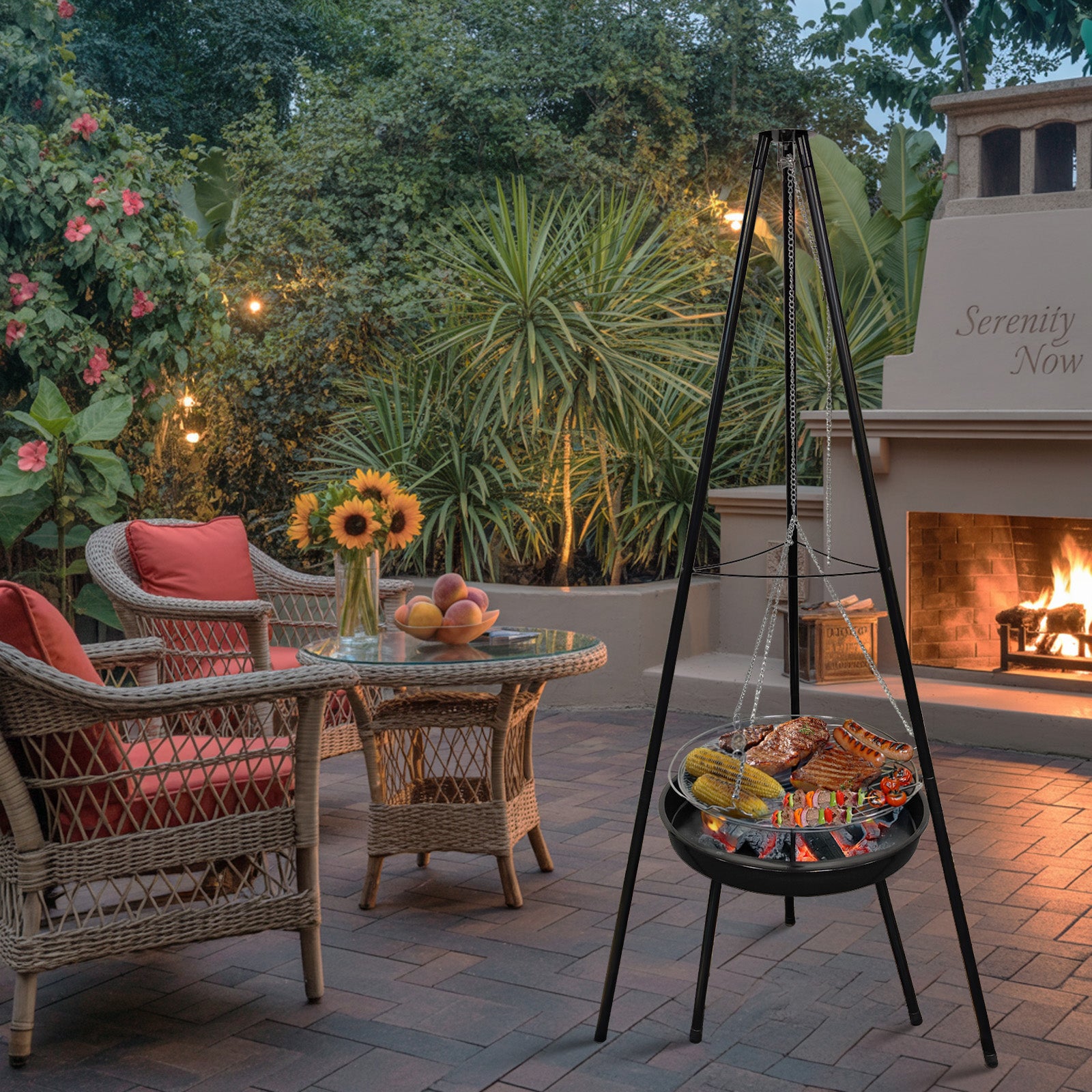 Multiple Tripod Hanging Fire Pit BBQ Grill