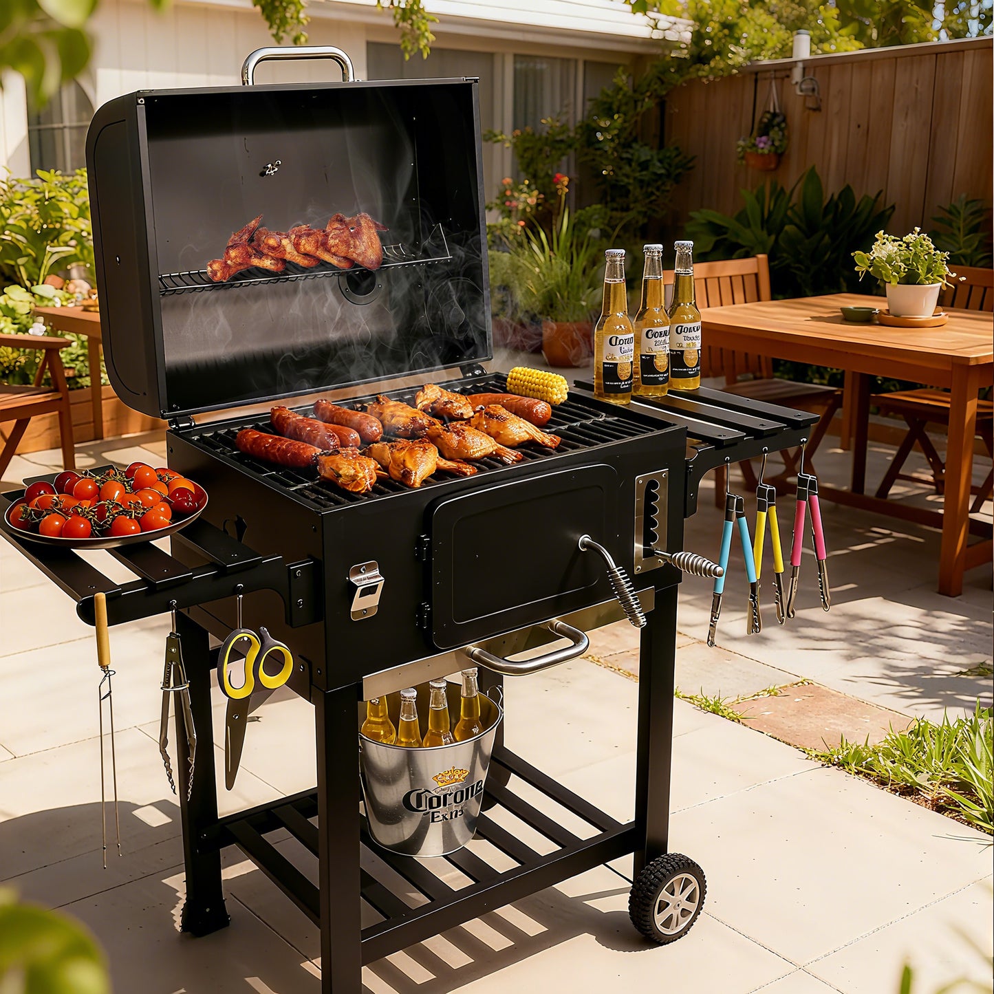 SCB-28 Trolley Smoker Charcoal Barbecue Grill