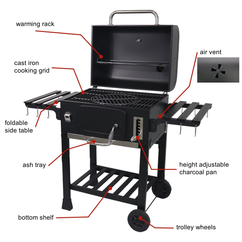 SCB-28 Trolley Smoker Charcoal Barbecue Grill