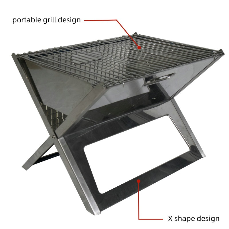 Stainless Steel Foldable X Shape Charcoal Grill