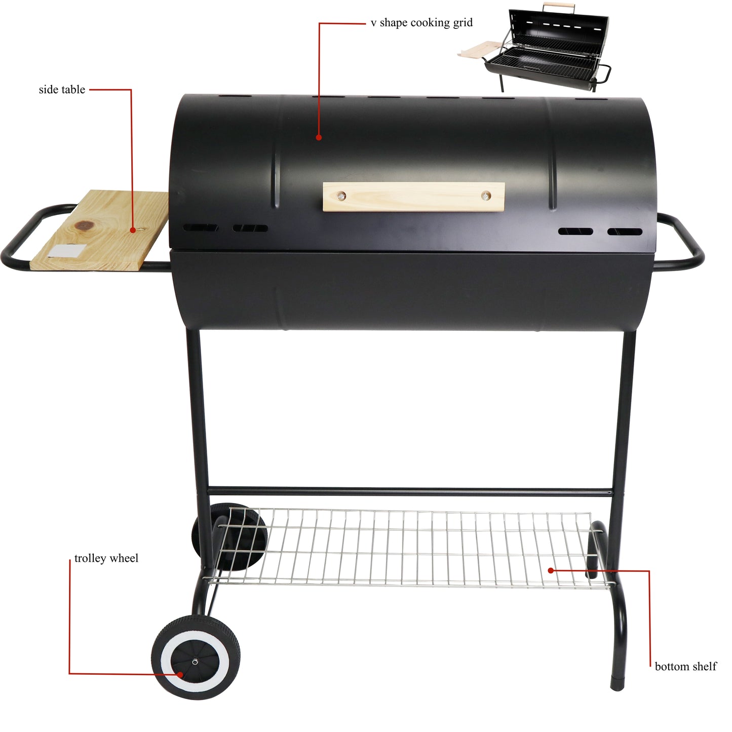 Oil Drum Charcoal Grill With Side Table