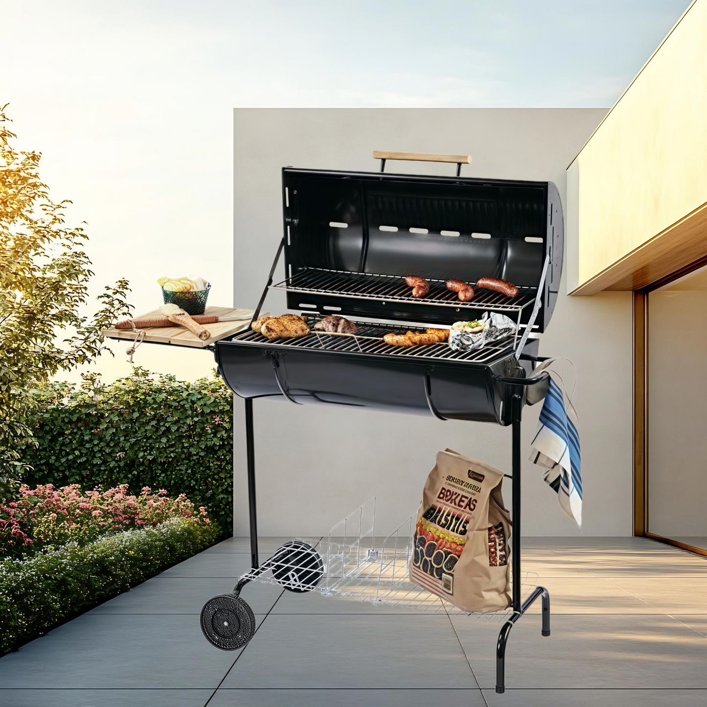 Oil Drum Charcoal Grill With Side Table